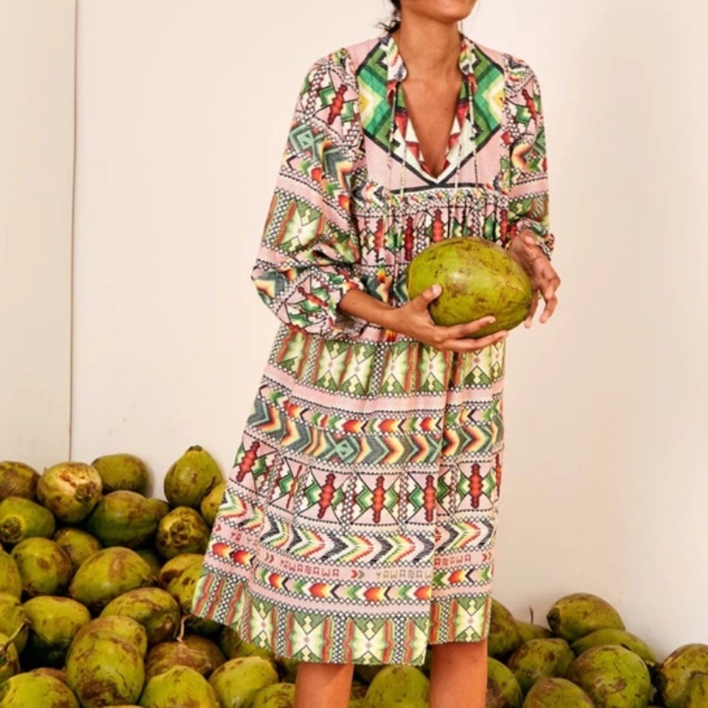 Farm Rio Anthropologie Amulet Midi Dress in Tribal Print NWT